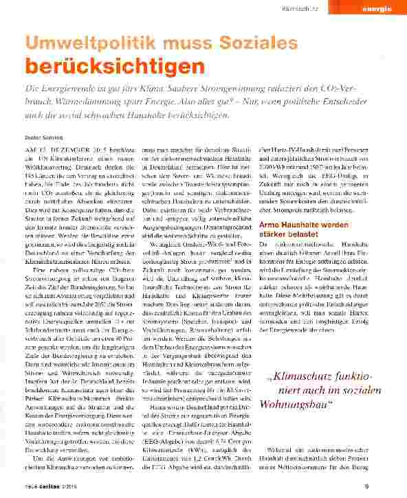 Vorschauseite 1: Umweltpolitik muss Soziales berücksichtigen
