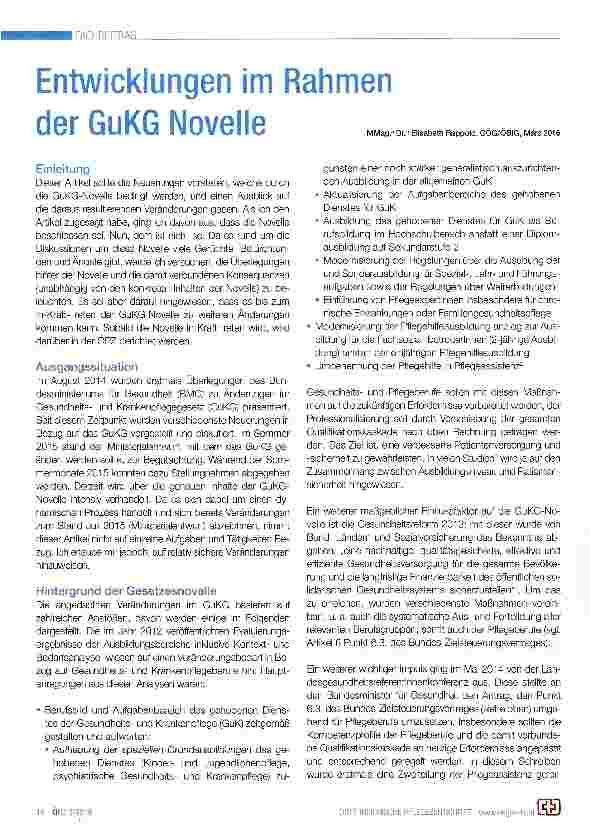 Vorschauseite 1: Entwicklungen im Rahmen der GuKG Novelle