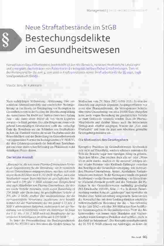 Vorschauseite 1: Bestechungsdelikte im Gesundheitswesen