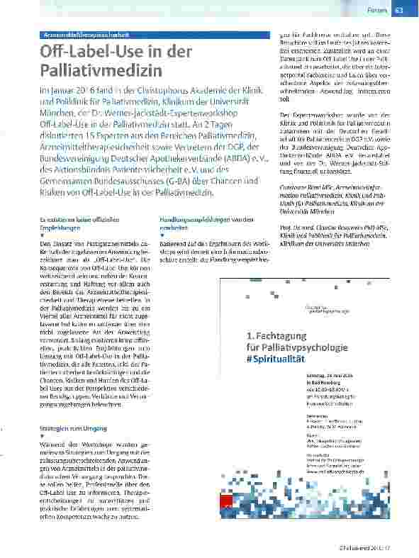 Vorschauseite 1: Off-Label-Use in der Palliativmedizin