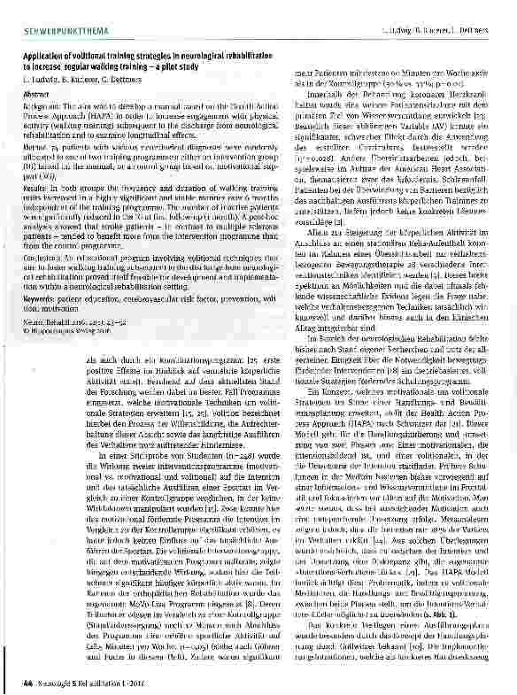 Vorschauseite 2: Volitionale Schulungsstrategien in der neurologischen Rehabilitation zur Förderung des Walking-Trainings - eine Pilotstudie