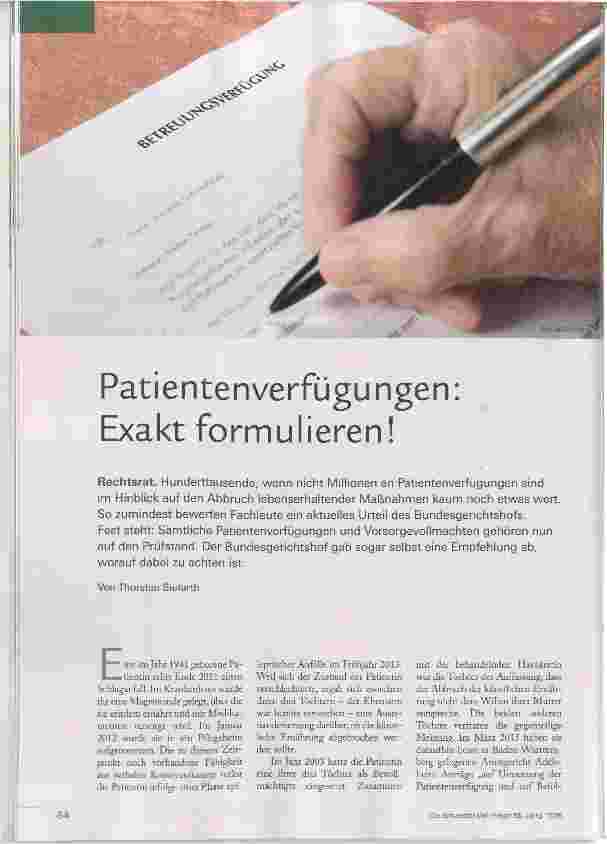 Vorschauseite 1: Patientenverfügungen: Exakt formulieren!