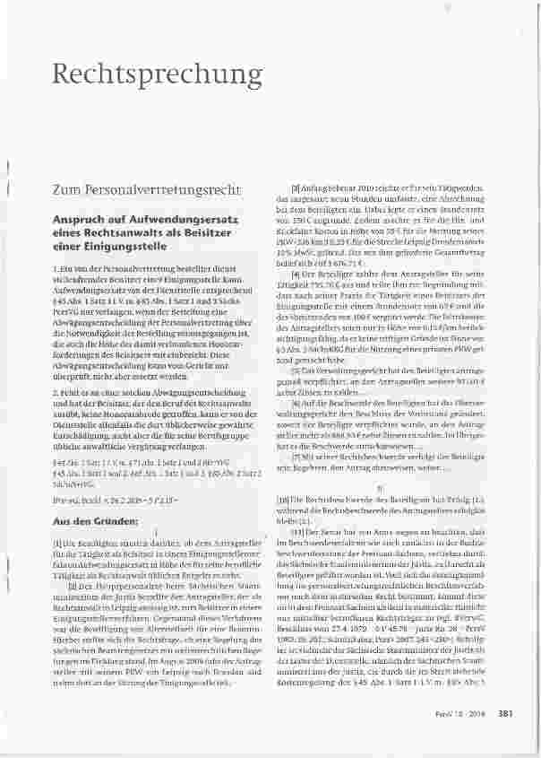 Vorschauseite 1: Anspruch auf Aufwendungsersatz eines Rechtsanwalts als Beisitzer einer Einigungsstelle