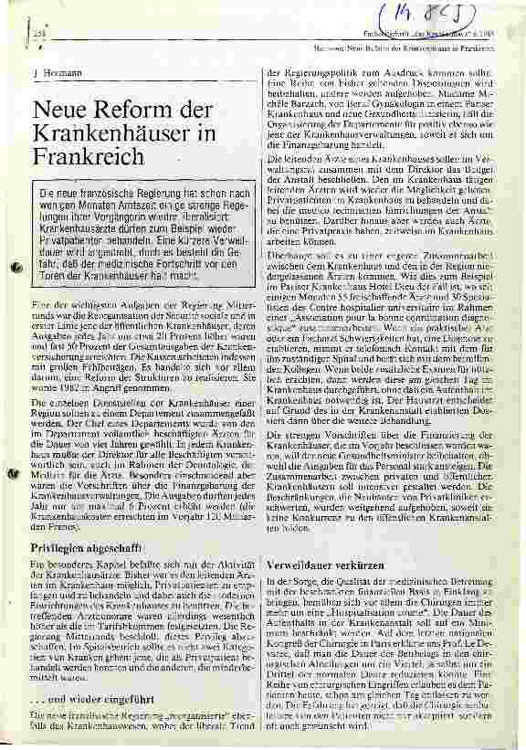 Vorschauseite 1: Neue Reform der Krankenhäuser in Frankreich