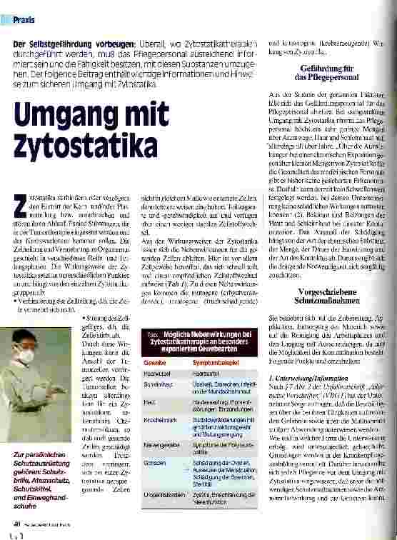 Vorschauseite 1: Umgang mit Zytostatika Selbstgefährdung vorbeugen