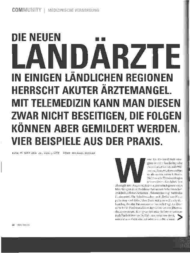 Vorschauseite 1: MEDIZINISCHE VERSORGUNG - DIE NEUENLANDÄRZTE