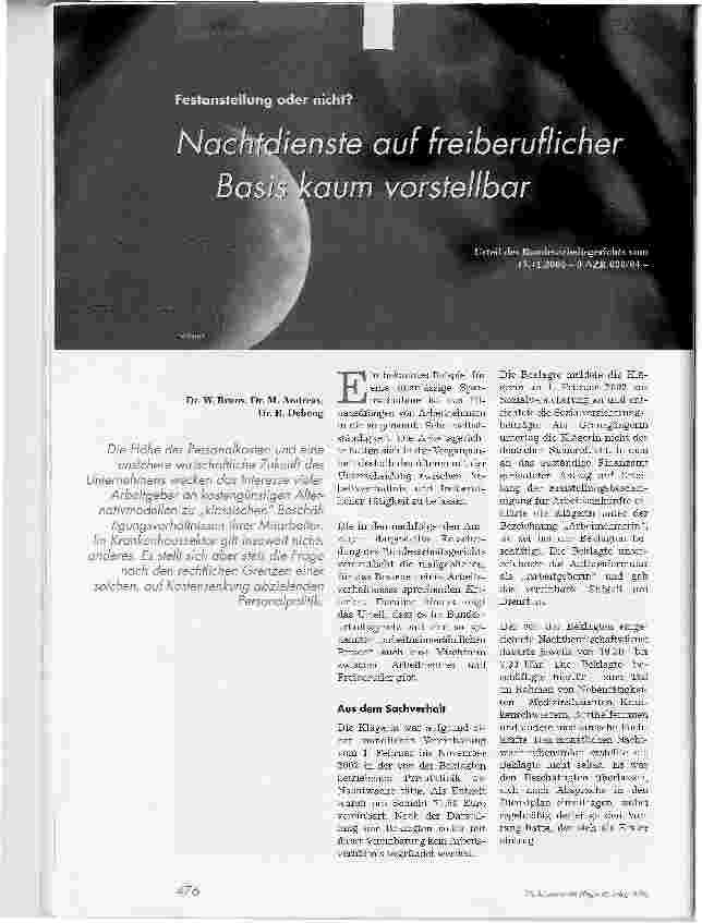 Vorschauseite 1: Nachtdienste auf freiberuflicher Basis kaum vorstellbar