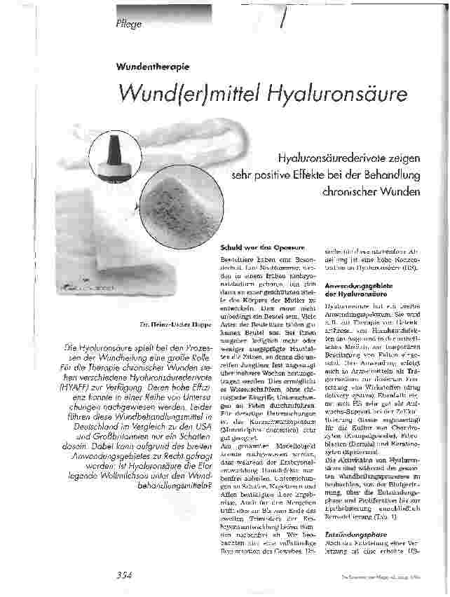 Vorschauseite 1: Wund(er)mittel HyaluronsäureHyaluronsäurederivate zeigen sehr positive Effekte bei der Behandlung chronischer Wunden