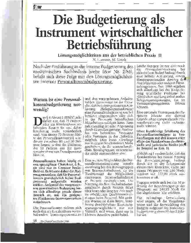 Vorschauseite 1: Die Budgetierung als Instrument wirtschaftlicher Betriebsführung, Lösungsmöglichkeiten aus der betrieblichen Praxis