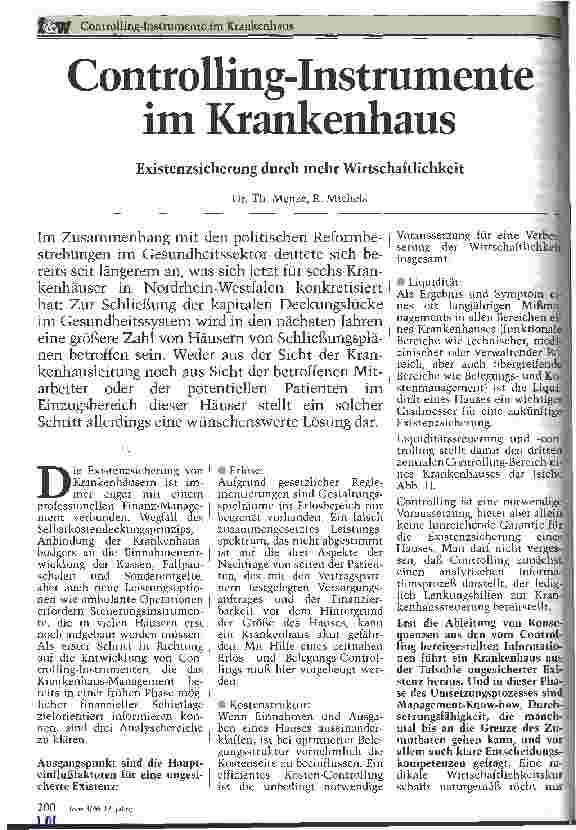 Vorschauseite 1: Controlling-Instrumente im Krankenhaus Existenzsicherung durch mehr Wirtschaftlichkeit