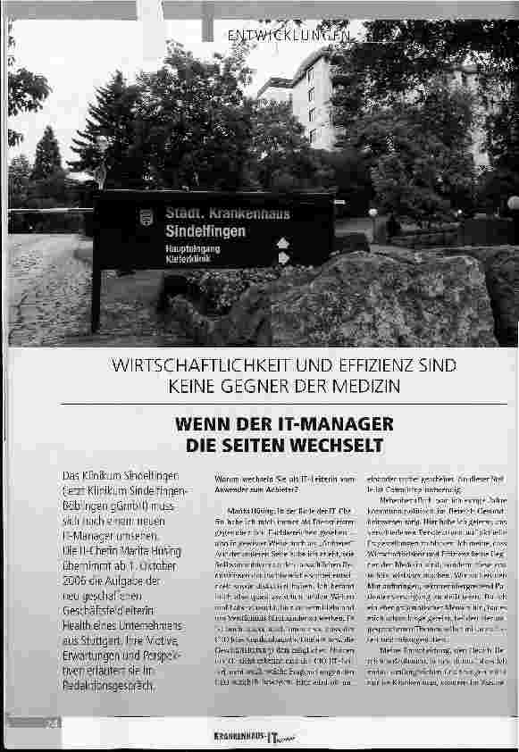 Vorschauseite 1: WIRTSCHAFTLICHKEIT UND EFFIZIENZ SIND KEINE GEGNER DER MEDIZIN - WENN DER IT-MANAGER DIE SEITEN WECHSELT
