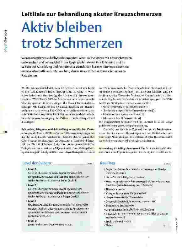 Vorschauseite 1: Leitlinie zur Behandlung akuter Kreuzschmerzen Aktiv bleiben trotz Schmerzen