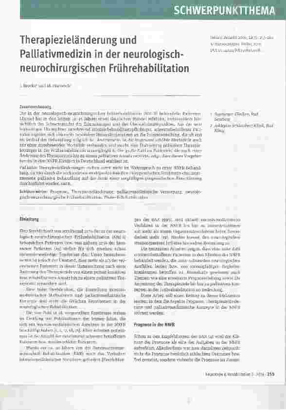 Vorschauseite 1: Therapiezieländerung und Palliativmedizin in der neurologischneurochirurgischen Frührehabilitation