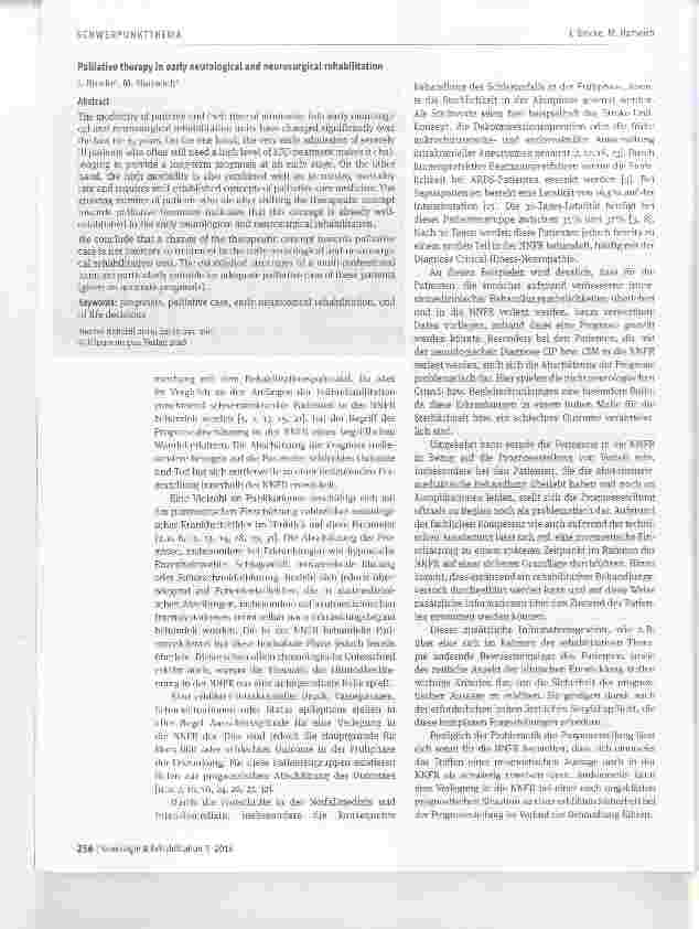 Vorschauseite 2: Therapiezieländerung und Palliativmedizin in der neurologischneurochirurgischen Frührehabilitation