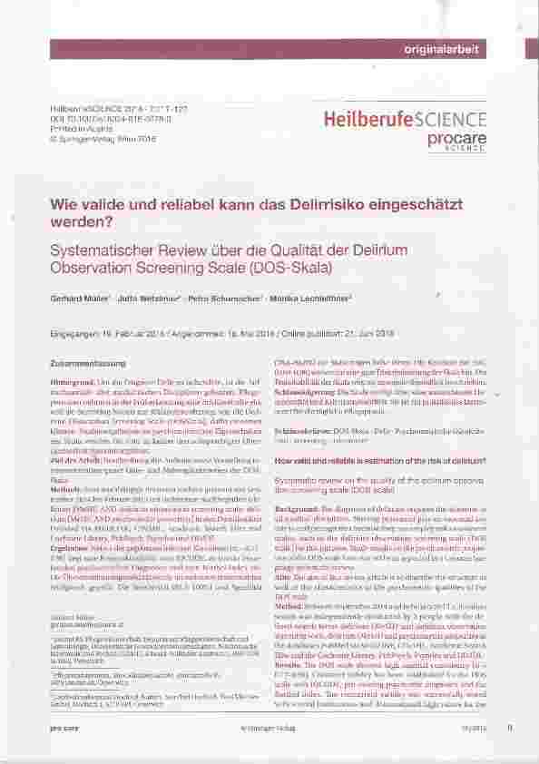 Vorschauseite 1: Wie valide und reliabel kann das Delirrisiko eingeschätzt werden?