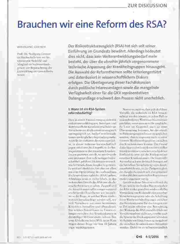 Vorschauseite 1: Brauchen wir eine Reform des RSA?