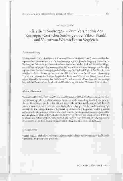 Vorschauseite 1: »Ärztliche Seelsorge« - Zum Verständnis des Konzepts »ärztlicher Seelsorge« bei Viktor Franklund Viktor von Weizsäcker im Vergleich