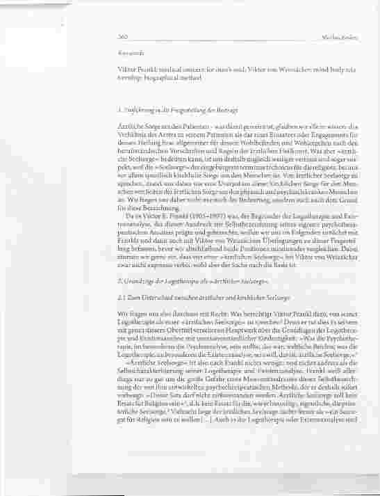 Vorschauseite 2: »Ärztliche Seelsorge« - Zum Verständnis des Konzepts »ärztlicher Seelsorge« bei Viktor Franklund Viktor von Weizsäcker im Vergleich