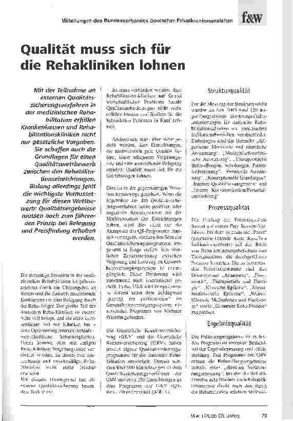 Vorschauseite 1: Qualität muss sich für die Rehakliniken lohnen