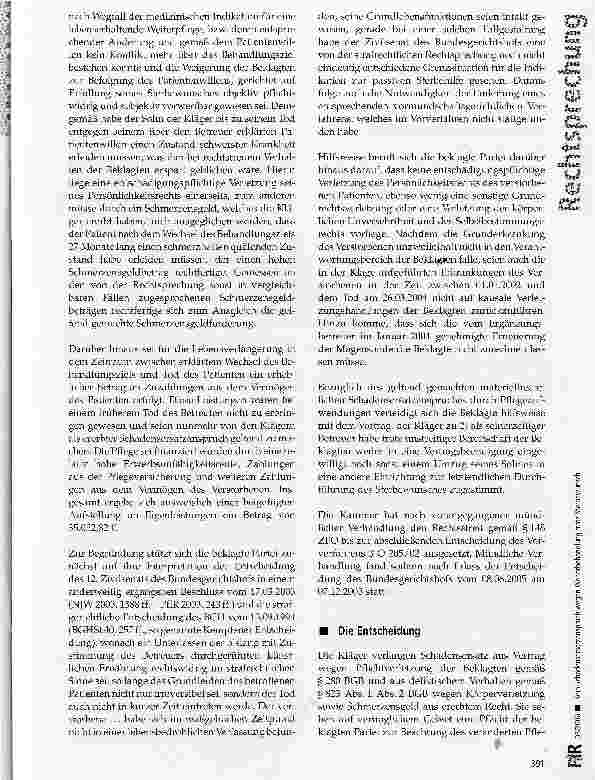 Vorschauseite 2: Kein Schadensersatzanspruch wegen Weiterbehandlung trotz Sterbewunsch