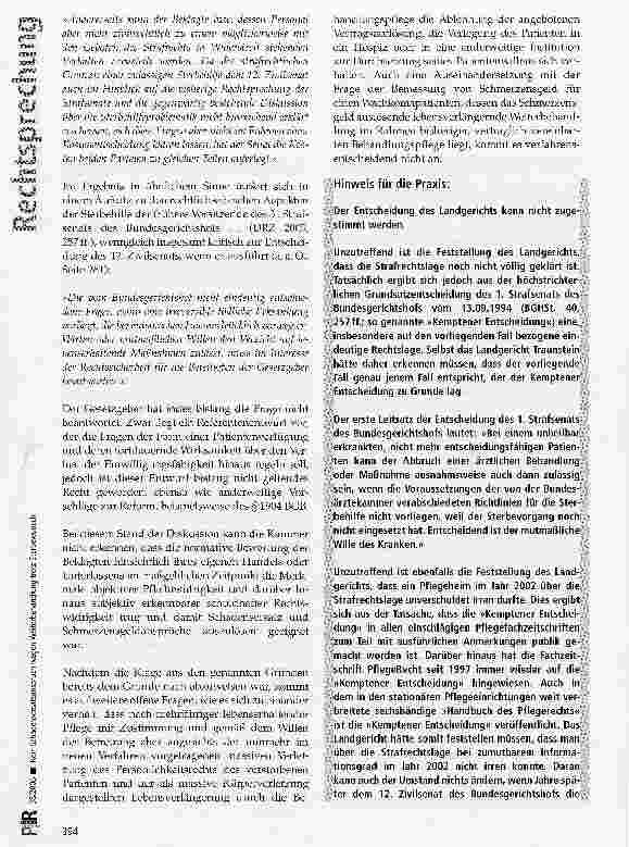 Vorschauseite 5: Kein Schadensersatzanspruch wegen Weiterbehandlung trotz Sterbewunsch