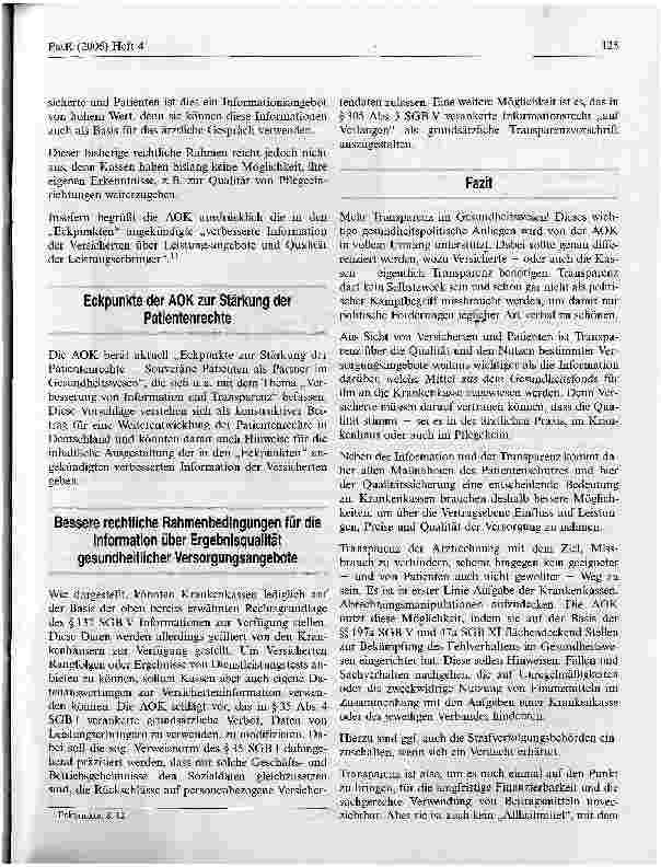Vorschauseite 5: Gesundheitsreform 2006 - mehr Transparenz für Versicherteund Patienten? *