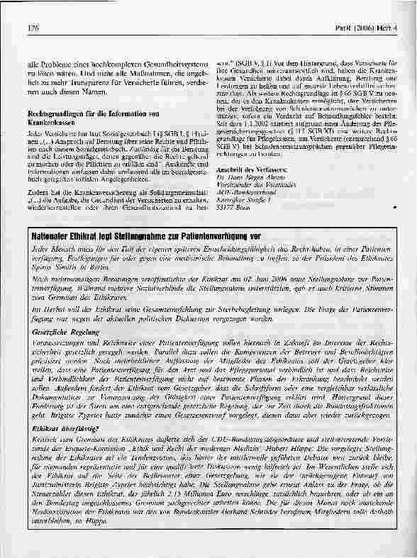 Vorschauseite 6: Gesundheitsreform 2006 - mehr Transparenz für Versicherteund Patienten? *