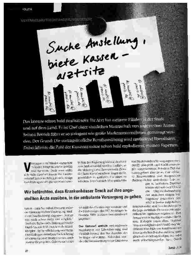 Vorschauseite 1: Suche Anstellung, biete Kassenarztsitz