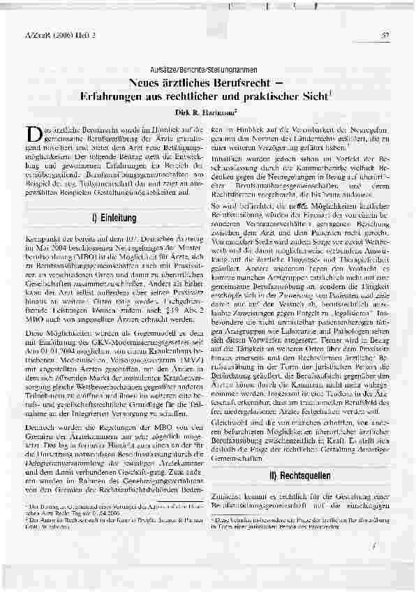 Vorschauseite 1: Neues ärztliches Berufsrecht -Erfahrungen aus rechtlicher und praktischer Sicht