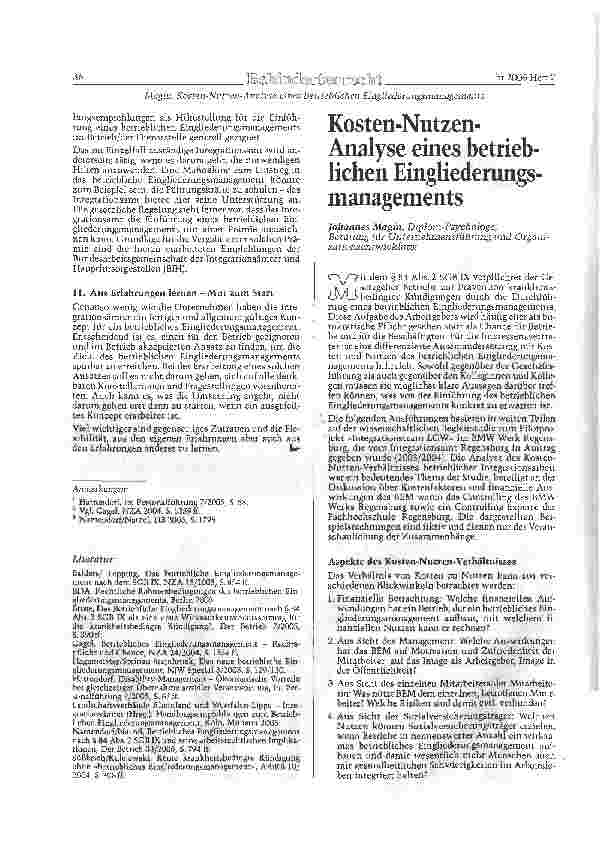 Vorschauseite 1: Kosten-Nutzen-Analyse eines betrieblichen Eingliederungsmanagements