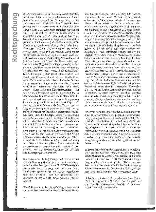 Vorschauseite 3: Verstoß gegen arbeitsvertragliche Rücksichtnahmepflichten wegen einer Strafanzeige gegen den Arbeitgeber