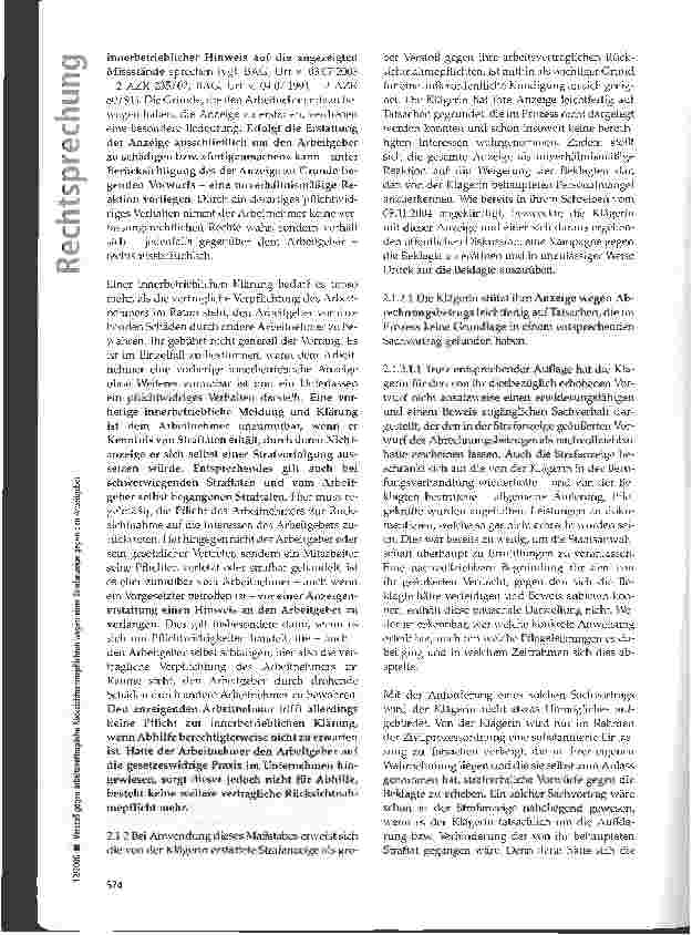 Vorschauseite 5: Verstoß gegen arbeitsvertragliche Rücksichtnahmepflichten wegen einer Strafanzeige gegen den Arbeitgeber