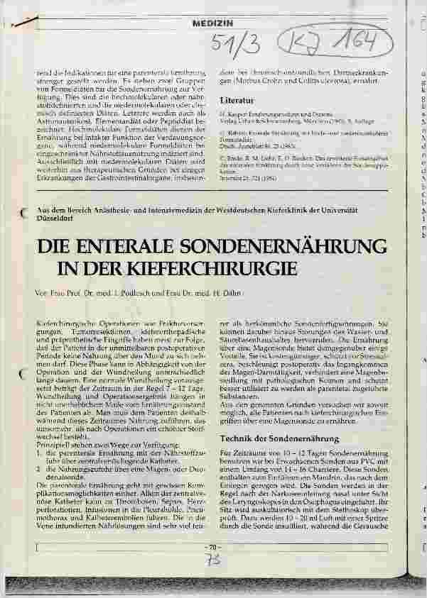 Vorschauseite 1: Die enterale Sondenernährung in der Kieferchirurgie