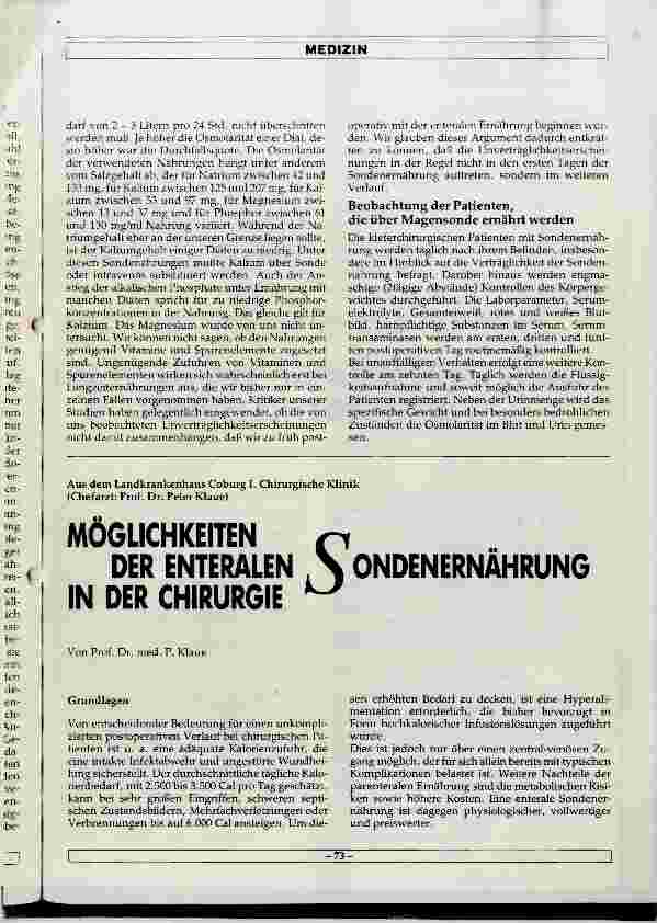 Vorschauseite 4: Die enterale Sondenernährung in der Kieferchirurgie