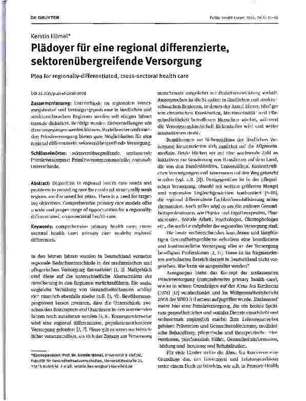 Vorschauseite 1: Plädoyer für eine regional differenzierte, Sektoren übergreifende Versorgung