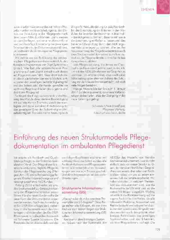 Vorschauseite 1: Einführung des neuen Strukturmodells Pflegedokumentation im ambulanten Pflegedienst