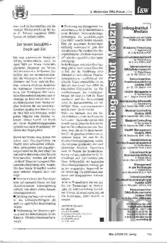 Vorschauseite 2: Die Schweiz übernimmt das G-DRG-SystemUnterzeichnung des Vertrages mit dem Verein SwissDRG auf dem DRG-Forum