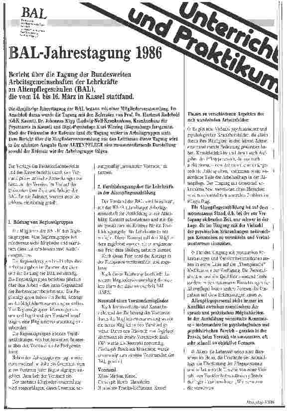 Vorschauseite 1: BAL-Jahrestagung 1986