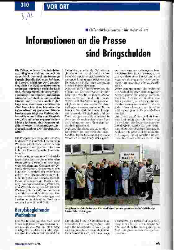 Vorschauseite 1: Informationen an die Presse sind Bringschulden Öffentlichkeitsarbeit für Heimleiter