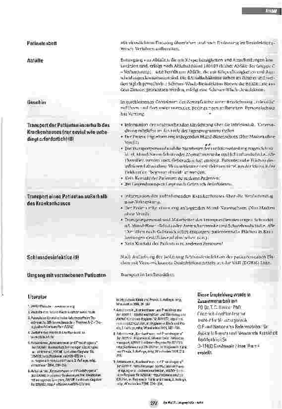 Vorschauseite 4: Hygienemaßnahmen bei Verdacht auf Aviäre Influenza (Vogelgrippe, Geflügelpest, Hühnerpest) beim MenschenEmpfehlung des Arbeitskreises Krankenhausund Praxishygiene der AWMF