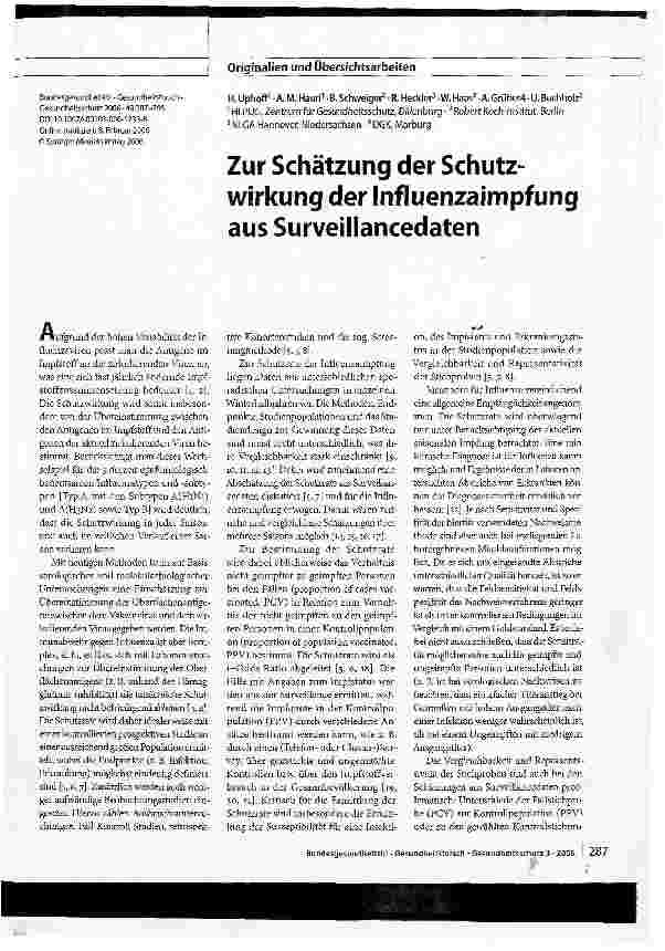 Vorschauseite 1: Zur Schätzung der Schutzwirkung der Influenzaimpfung aus Surveillancedaten