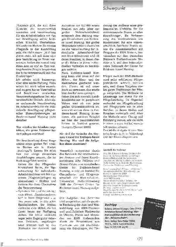 Vorschauseite 4: Evidence-based NursingDas Wichtigste sind Verantwortungsübernahme und Respekt