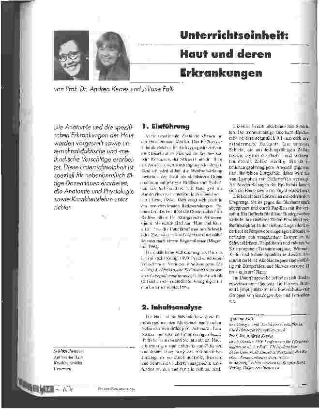 Vorschauseite 1: Unterrichtseinheit: Haut und deren Erkrankungen