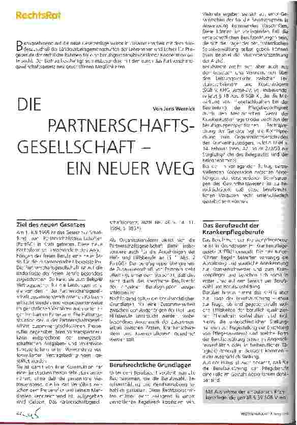 Vorschauseite 1: Die Partnerschaftsgesellschaft - ein neuer Weg
