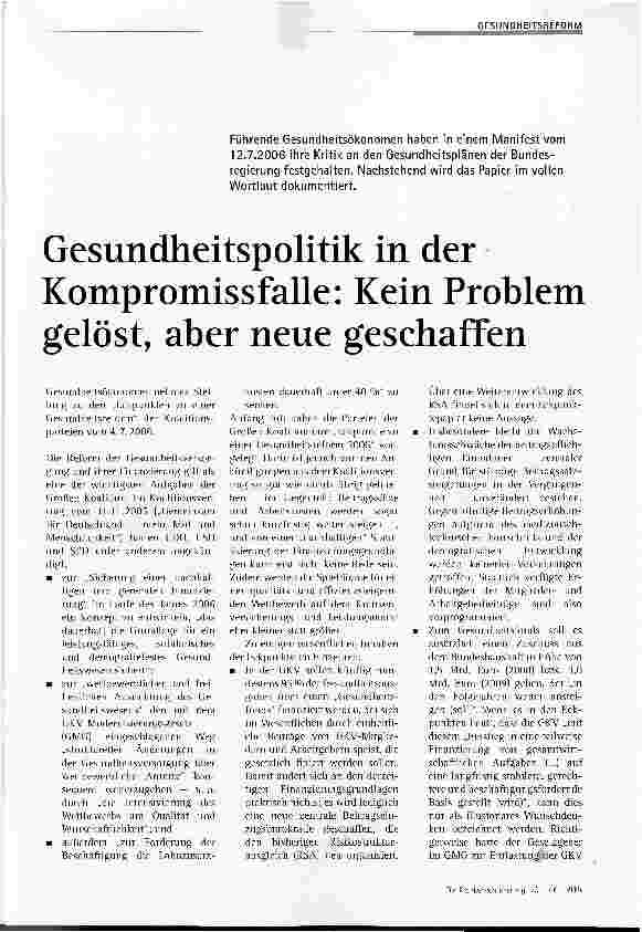 Vorschauseite 1: Gesundheitspolitik in der Kompromissfalle: Kein Problem gelöst, aber neue geschaffen