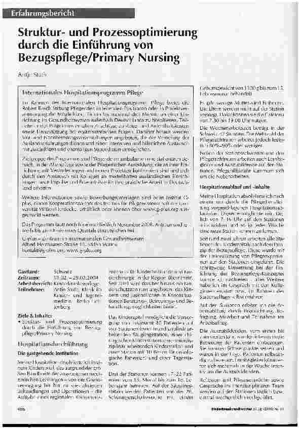 Vorschauseite 1: Strukturund Prozessoptimierung durch die Einführung von Bezugspflege/Primary Nursing