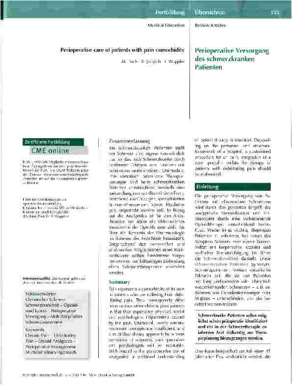 Vorschauseite 1: Perioperative Versorgung des schmerzkranken Patienten
