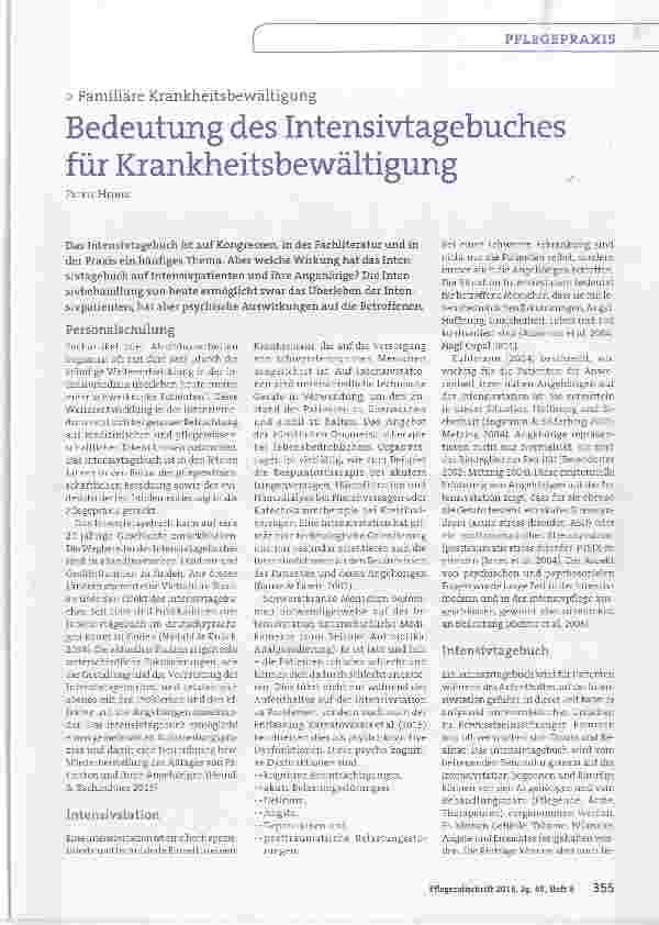 Vorschauseite 1: Familiäre Krankheitsbewältigung Bedeutung des Intensivtagebuches für Krankheitsbewältigung