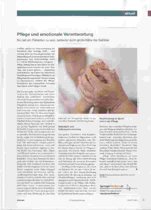 Vorschauseite 1: Pflege und emotionale Verantwortung So nah am Patienten zu sein, bedeutet auch große Nähe der Gefühle