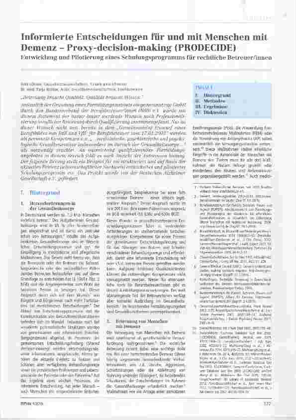 Vorschauseite 1: Informierte Entscheidungen für und mit Menschen mit Demenz Proxydecision-making (PRODECIDE) Entwicklung und Pilotierung eines Schulungsprogramms für rechtliche Betreuer/innen